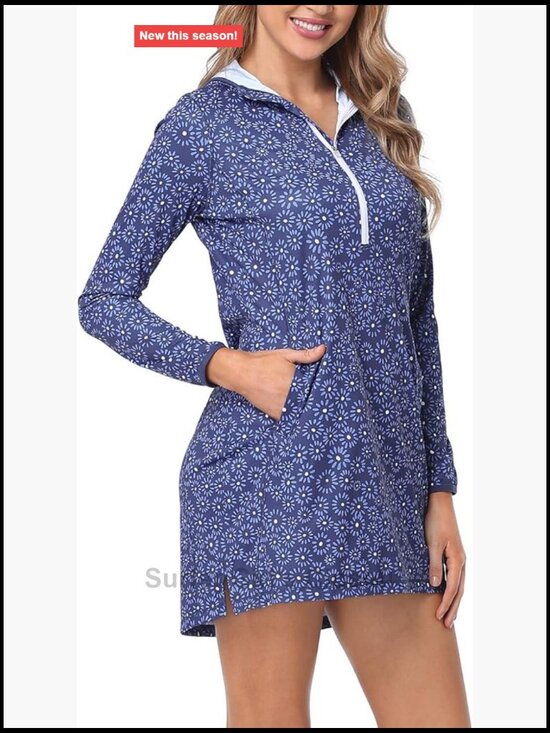 Other - Women's UPF 50 Long Sleeve Swim Cover Up Dress with Hood Quick Dry Sun